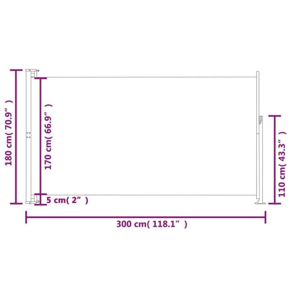 vidaXL Uttrekkbar sidemarkise 180x300 cm kremhvit