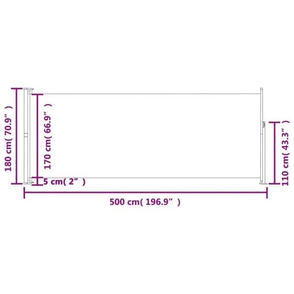 vidaXL Infällbar sidomarkis 180x500 cm grå