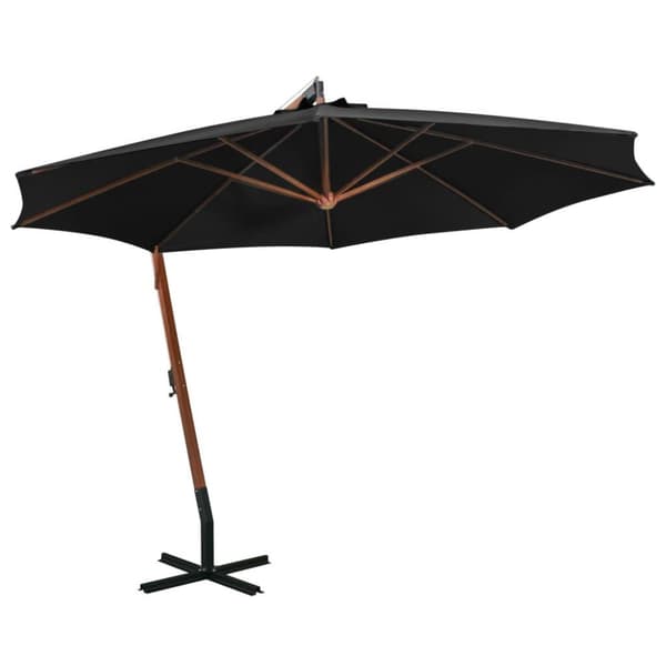 vidaXL Hengende parasoll med stolpe svart 3,5x2,9 m heltre gran