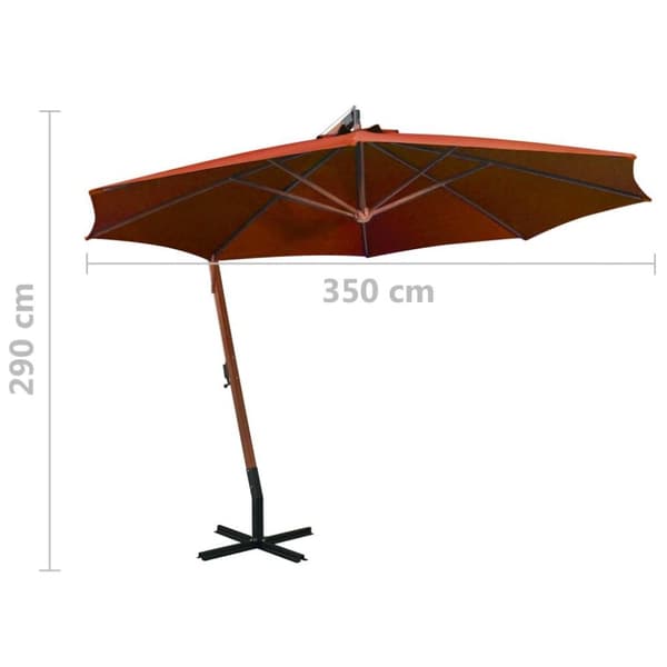 vidaXL Hängande parasoll med stolpe terrakotta 3,5x2,9 m granträ