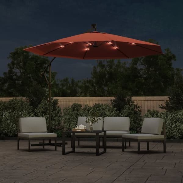 vidaXL Aurinkovarjo cantilever LED-valot ja terästolppa terrakotta