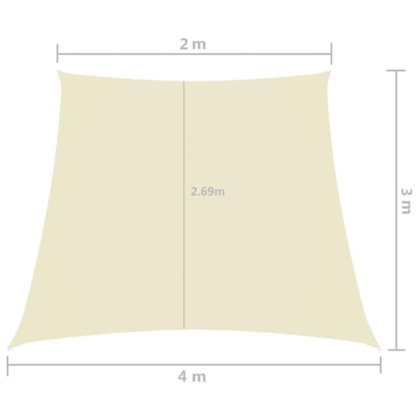 vidaXL Solseil oxfordstoff trapesformet 2/4x3 m kremhvit