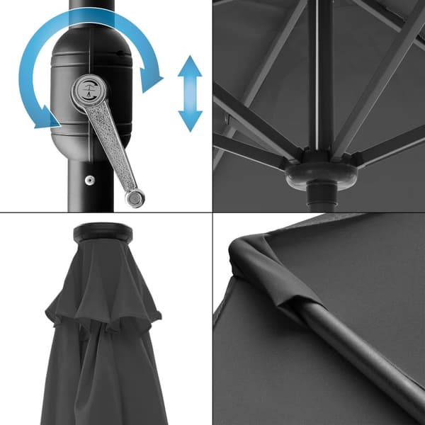 ECD-Germany Alu Parasol Antracit Ø 300 cm runde med LED sol lys, krank, vandafvisende, UV-beskyttelse, vipbar, foldbar, markedet paraply Offset