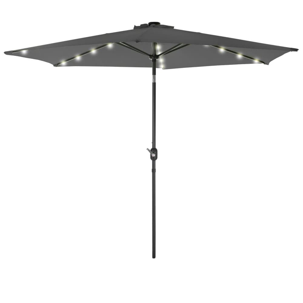 ECD-Germany Alu Parasol Antracit Ø 300 cm runt med LED sol ljus, vev, vattenavstötande, UV-skydd, vinklingsbar, vikbar, marknad paraply Offset