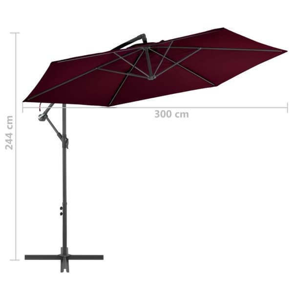 vidaXL hængeparasol med aluminiumsstang 300 cm bordeauxfarvet