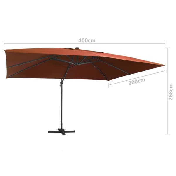 vidaXL Aurinkovarjo cantilever LED-valoilla 400x300 cm terrakotta