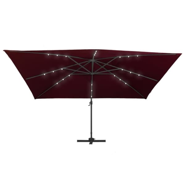 vidaXL Hengende hageparasoll med LED-lys vinrød 400x300 cm