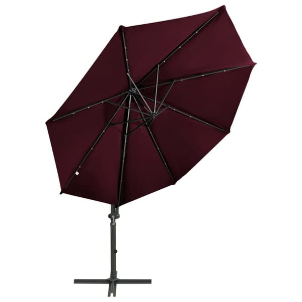 vidaXL Hengende hageparasoll med stang og LED-lys vinrød 300 cm