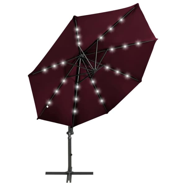 vidaXL Hengende hageparasoll med stang og LED-lys vinrød 300 cm