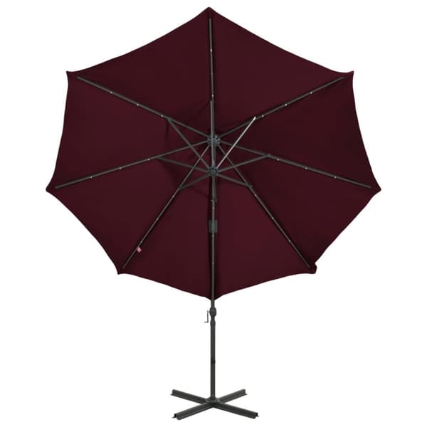 vidaXL Hengende hageparasoll med stang og LED-lys vinrød 300 cm