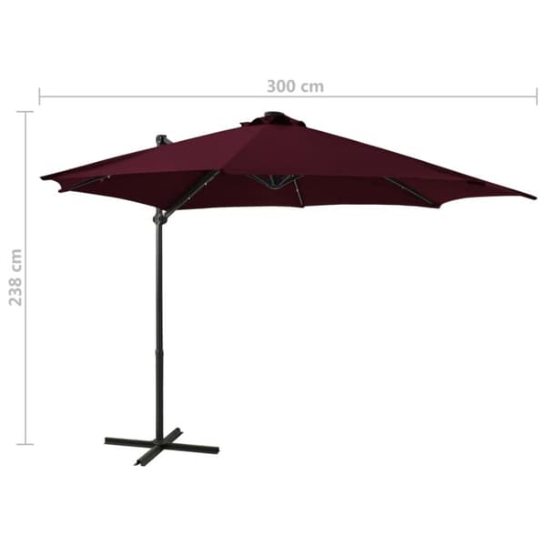 vidaXL Hengende hageparasoll med stang og LED-lys vinrød 300 cm