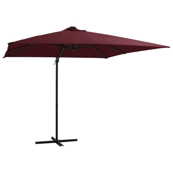 vidaXL Aurinkovarjo cantilever LED-valoilla 250x250 cm viininpunainen