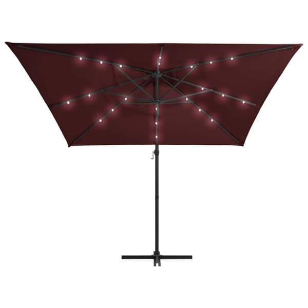 vidaXL Hengende hageparasoll med LED-lys vinrød 250x250 cm