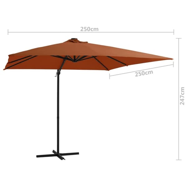 vidaXL Hengende hageparasoll med LED-lys terrakotta 250x250 cm