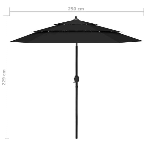 vidaXL parasol 2,5 m aluminiumsstang 3 niveauer sort