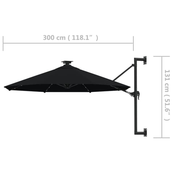 vidaXL Aurinkovarjo seinäkiinnitettävä LED-valoilla 300 cm musta