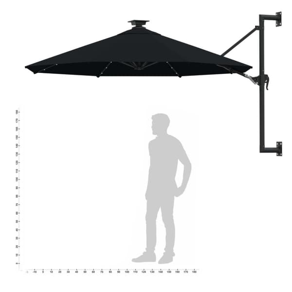 vidaXL Aurinkovarjo seinäkiinnitettävä LED-valoilla 300 cm musta