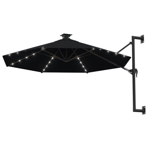 vidaXL Aurinkovarjo seinäkiinnitettävä LED-valoilla 300 cm musta
