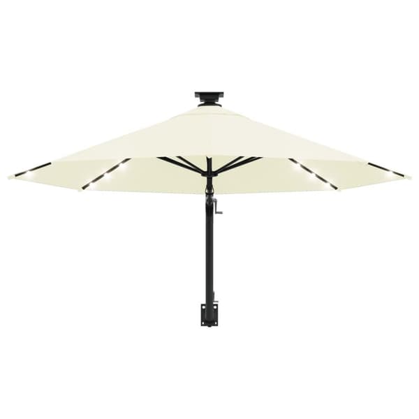vidaXL væghængt parasol med LED metalstang 300 cm sandfarvet