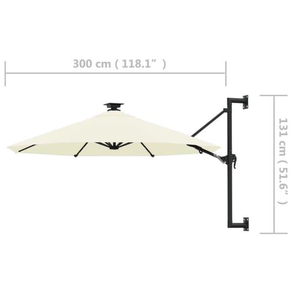 vidaXL væghængt parasol med LED metalstang 300 cm sandfarvet