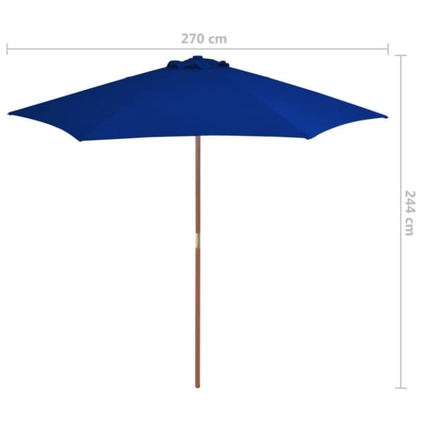 vidaXL Trädgårdsparasoll med trästång blå 270 cm