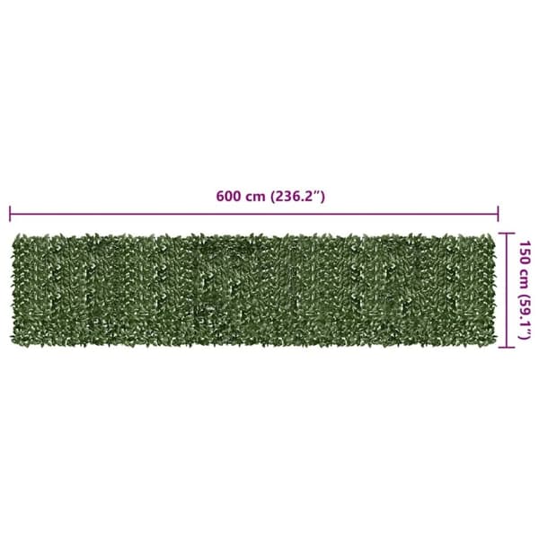 vidaXL Parvekkeen suoja tummanvihreillä lehdillä 600x150 cm