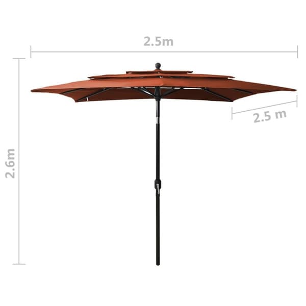 vidaXL 3-tasoinen aurinkovarjo alumiinitanko terrakotta 2,5x2,5 m