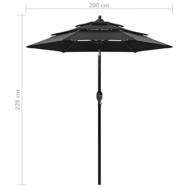 vidaXL Parasoll med aluminiumsstang 3 nivåer 2 m svart