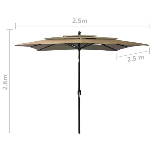 vidaXL parasol 2,5x2,5 m aluminiumsstang 3 niveauer gråbrun