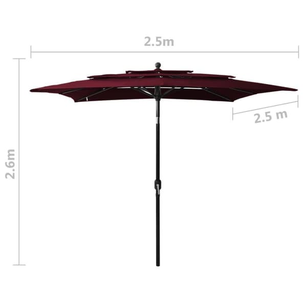 vidaXL 3-tasoinen aurinkovarjo alumiinitanko viininpunainen 2,5x2,5 m