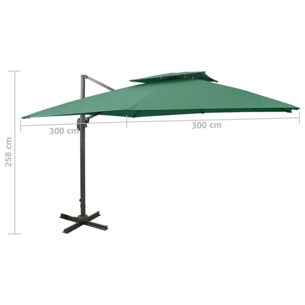 vidaXL Aurinkovarjo cantilever tuplakatolla 300x300 cm vihreä