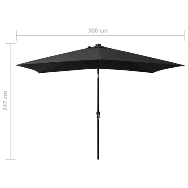 vidaXL Aurinkovarjo LED-valot ja terästanko 2x3 m musta