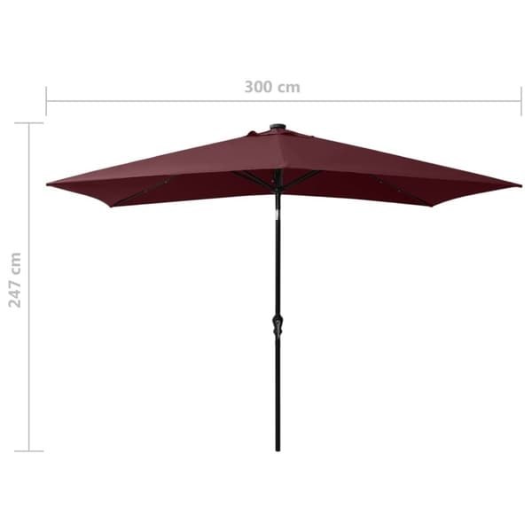 vidaXL parasol med stålstang og LED-lys 2x3 m bordeaux