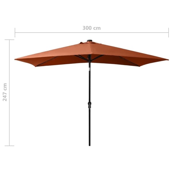 vidaXL parasol med LED-lys og stålstang 2x3 m terrakotta