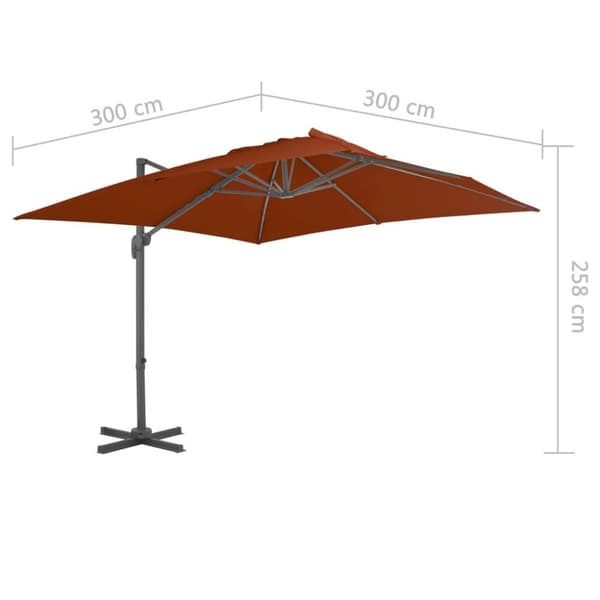 vidaXL hængeparasol med aluminiumsstang 300x300 cm Terracotta