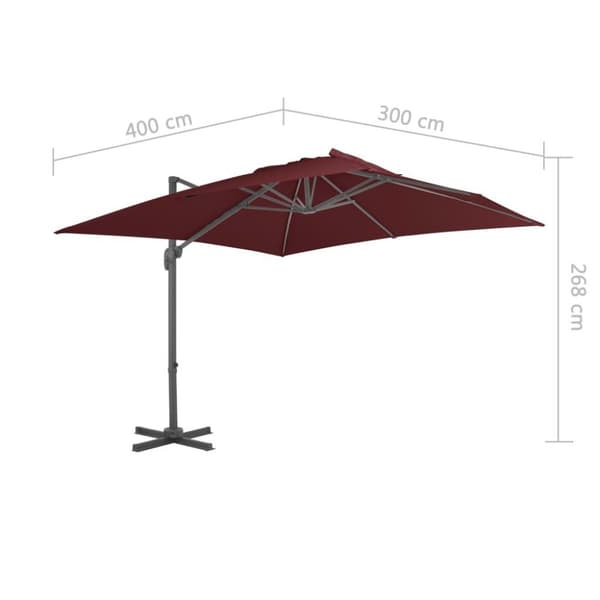 vidaXL Hengeparasoll med aluminiumsstang vinrød 400x300 cm