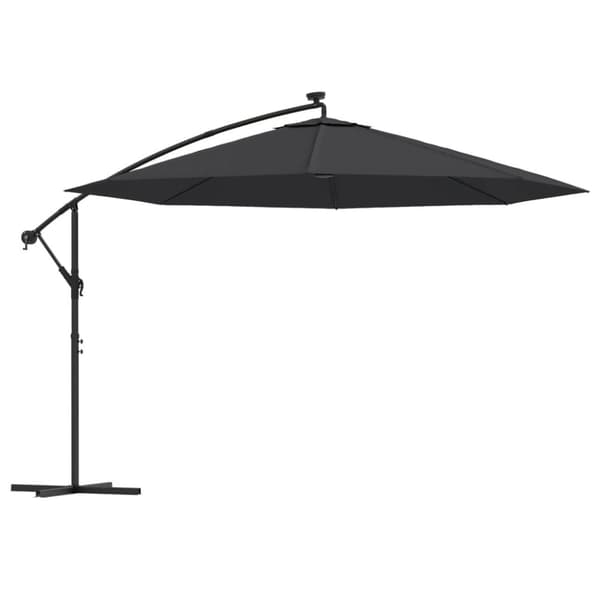 vidaXL Hengende hageparasoll med LED-lys svart 350 cm