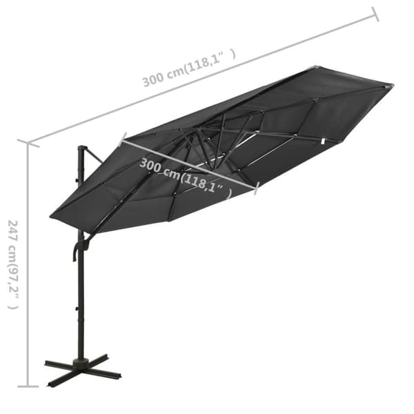 vidaXL 4-tasoinen Aurinkovarjo alumiinitolppa antrasiitti 3x3 m