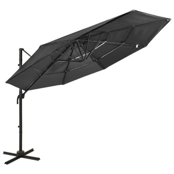 vidaXL 4-tasoinen Aurinkovarjo alumiinitolppa antrasiitti 3x3 m
