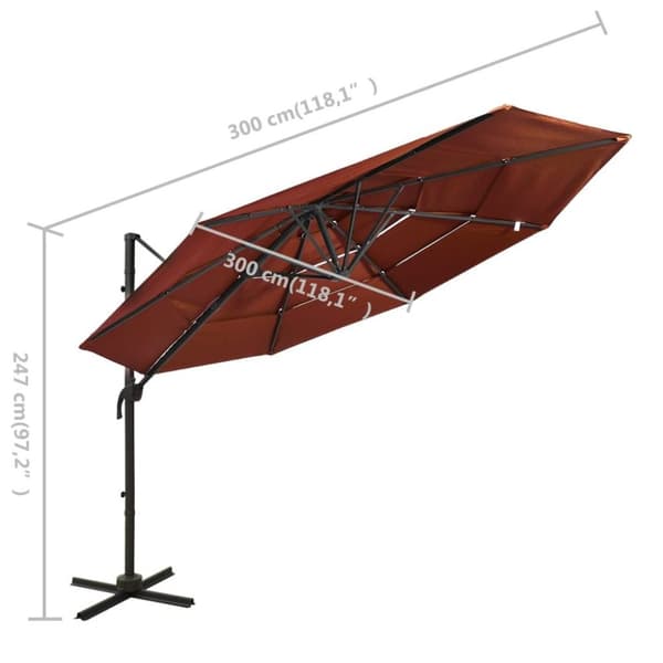 vidaXL Trädgårdsparasoll med ventilation och stång terrakotta 3x3 m