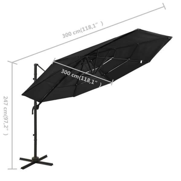 vidaXL Parasoll med aluminiumsstang 4 nivåer 3x3 m svart