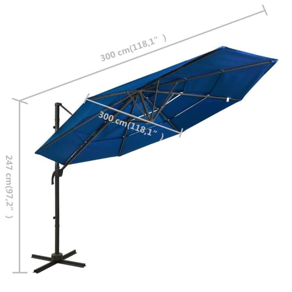 vidaXL 4-tasoinen aurinkovarjo alumiinitanko taivaansininen 3x3 m