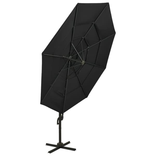 vidaXL 4-tasoinen Aurinkovarjo alumiinitolppa musta 3x3 m