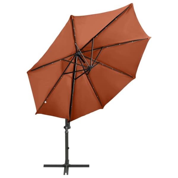 vidaXL Hengende hageparasoll med stang og LED-lys terrakotta 300 cm
