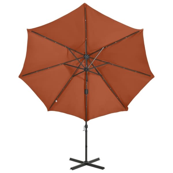 vidaXL Hengende hageparasoll med stang og LED-lys terrakotta 300 cm