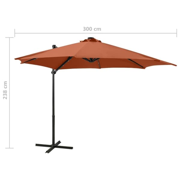 vidaXL Hengende hageparasoll med stang og LED-lys terrakotta 300 cm