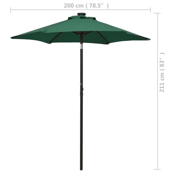 vidaXL Parasoll med LED-lampor grön 200x211 cm aluminium