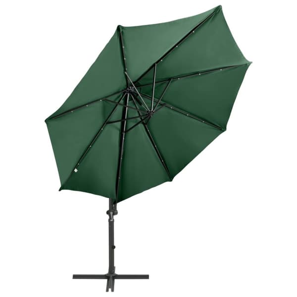 vidaXL Aurinkovarjo cantilever tolpalla ja LED-valoilla 300 cm vihreä