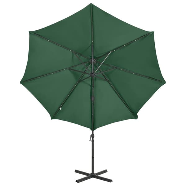 vidaXL Aurinkovarjo cantilever tolpalla ja LED-valoilla 300 cm vihreä