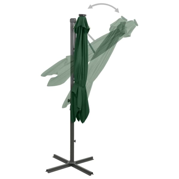 vidaXL Aurinkovarjo cantilever tolpalla ja LED-valoilla 300 cm vihreä